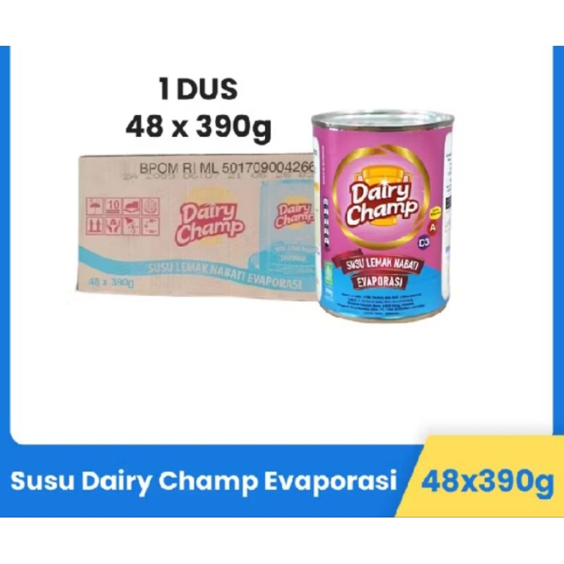 

1 Dus Dairy Champ Evaporasi Kaleng 390gr isi 48 Susu Lemak Nabati