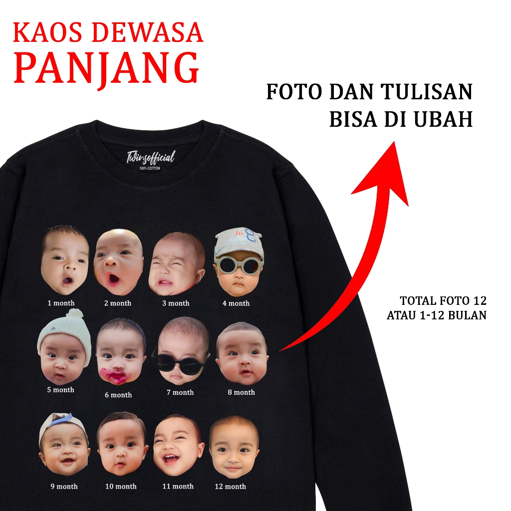 Twins - Kaos Custom Ulang tahun Kaos Ultah pake Foto Anak | Kado ulang tahun Kaos Tangan Panjang