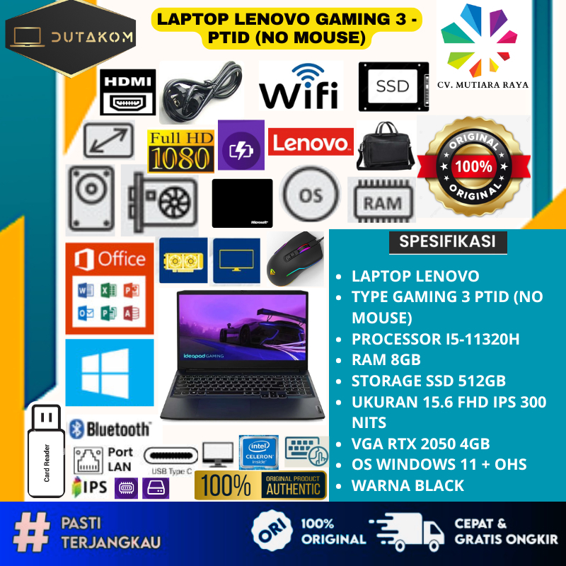 LAPTOP LENOVO GAMING 3 PTID NO MOUSE