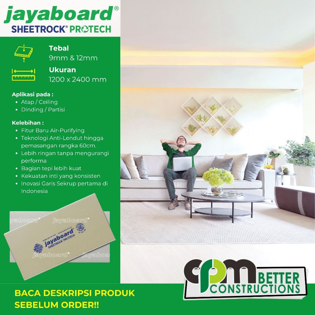 Gypsumboard Jayaboard Sheetrock Papan Gipsum 9mm dan 12mm
