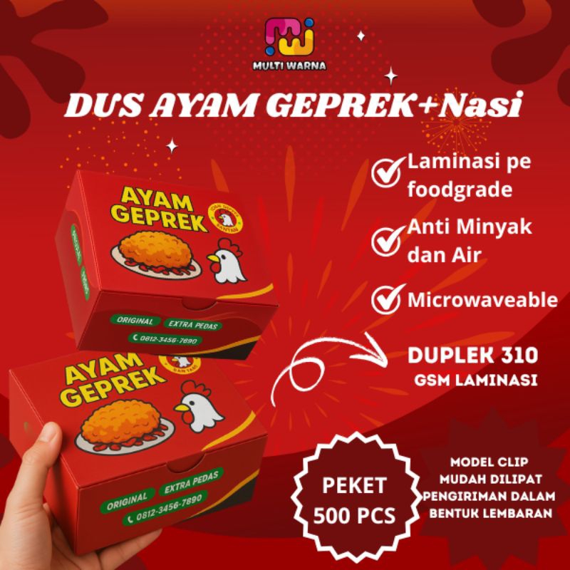 

(Paket 500 pcs) Dus Box Ayam Geprek Tanpa Nasi / Kotak Ayam Geprek / Duplek 310 gsm Custom