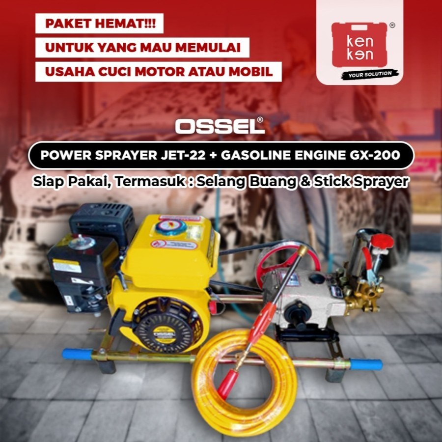 OSSEL Paket Usaha Cuci Motor Mobil Power Sprayer Penggerak Penggerak Bensin Engine OSSEL