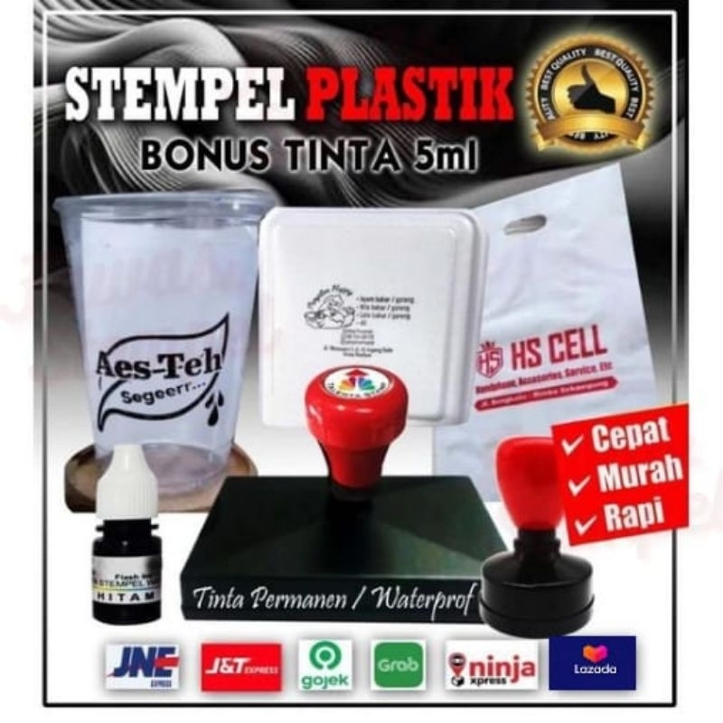 

Stempel plastik untuk logo merek minuman makanan cup gelas mika kayu styrofoam dengan tinta permanen / waterproof siap pakai free design