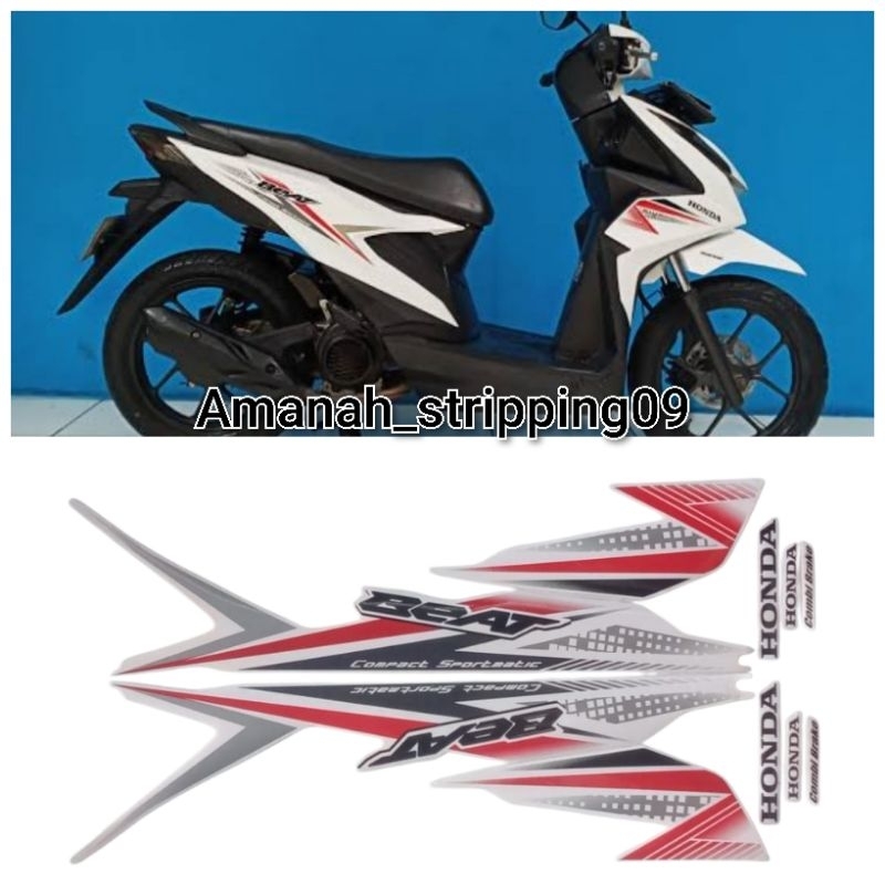 Lish lesh stiker striping standart motor beat fi 2020 warna putih merah ful set body terbaik