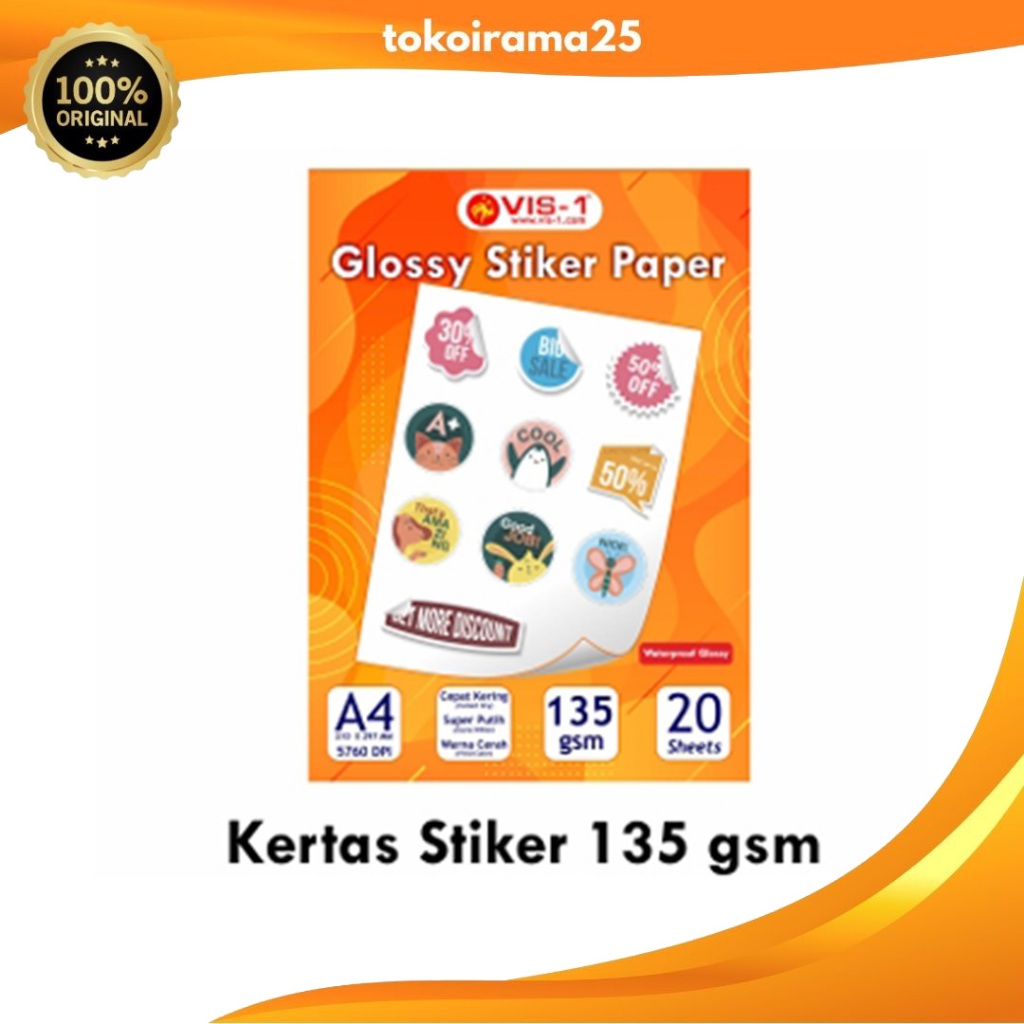 

Vis-1 Kertas Sticker A4 135gsm / Glossy Stiker Paper