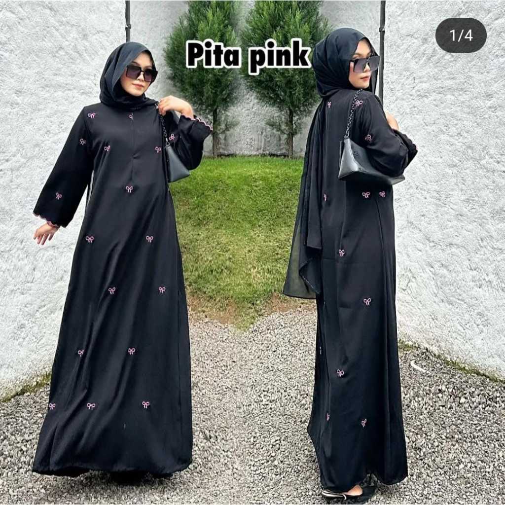 New Abaya Hitam Turkey Gamis Maxi Dress Arab Saudi Bordir Zephy Turki Umroh India Wanita Pita Pink b