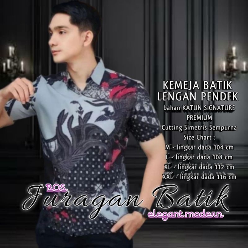 Kemeja Batik Pria Lengan Pendek Warna Abu-abu - Batik Cowok Modern Lengan Pendek Size M L XL XXL