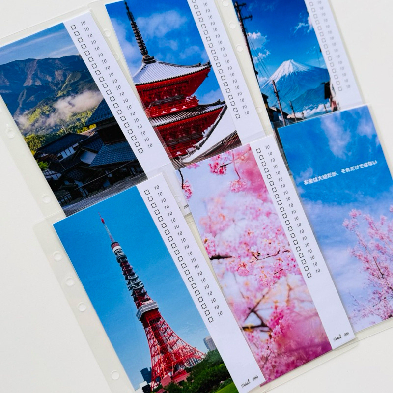 

6 lembar savings challenge tema JEPANG amplop untuk binder A6 bisa di pakai berulanh kali