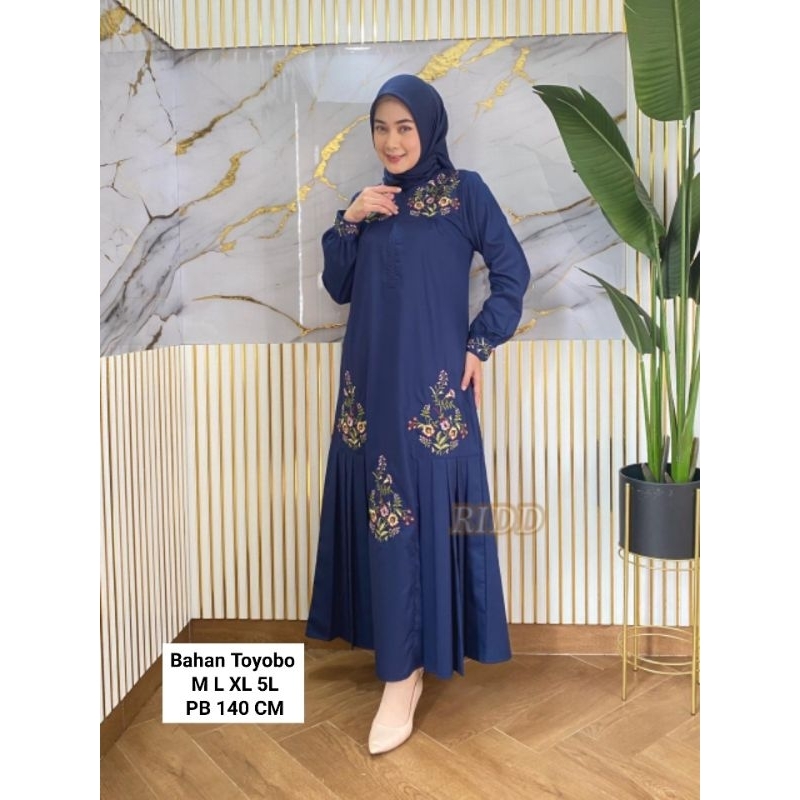 GAMIS BORDIR MOTIF BUNGA/GAMIS WANITA BAHAN TOYOBO FODU/ MOTIF KEKINIAN/GAMIS MUSLIM DEWASA/COD