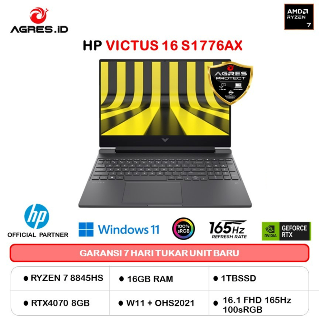 HP VICTUS 16 RYZEN 7 8845HS RTX4070 8GB/ 16GB 1TB W11+OHS 16.1FHD 165HZ 100SRGB RGB 2Y+ADP WHT -S177