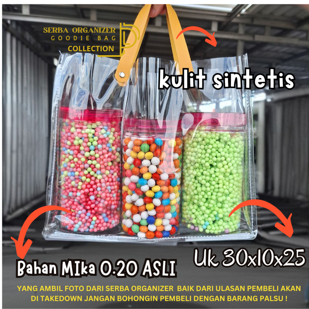 

Tas Mika Transparan Toples 3 PREMIUM / Tas bening pvc / kantong plastik toples silender tabung