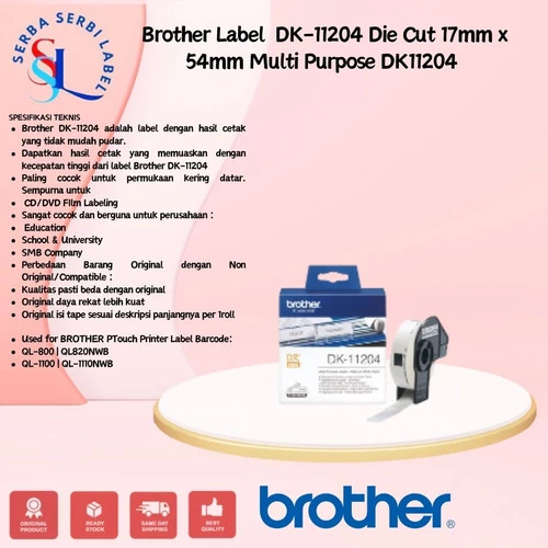 

BROTHER DK-11204 Die Cut 17mm x 54mm Multi Purpose Label DK11204