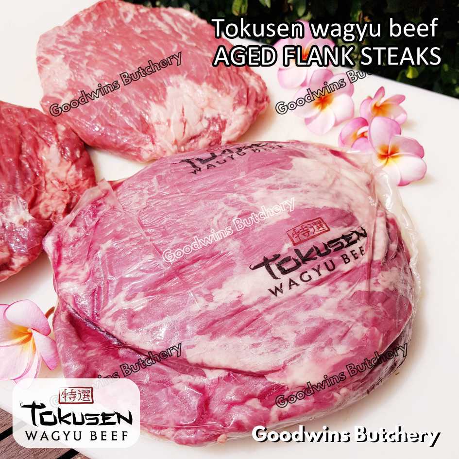 

Wagyu beef Tokusen FLANK STEAK marbling MBS 5-6 aged-frozen 2pcs/bag