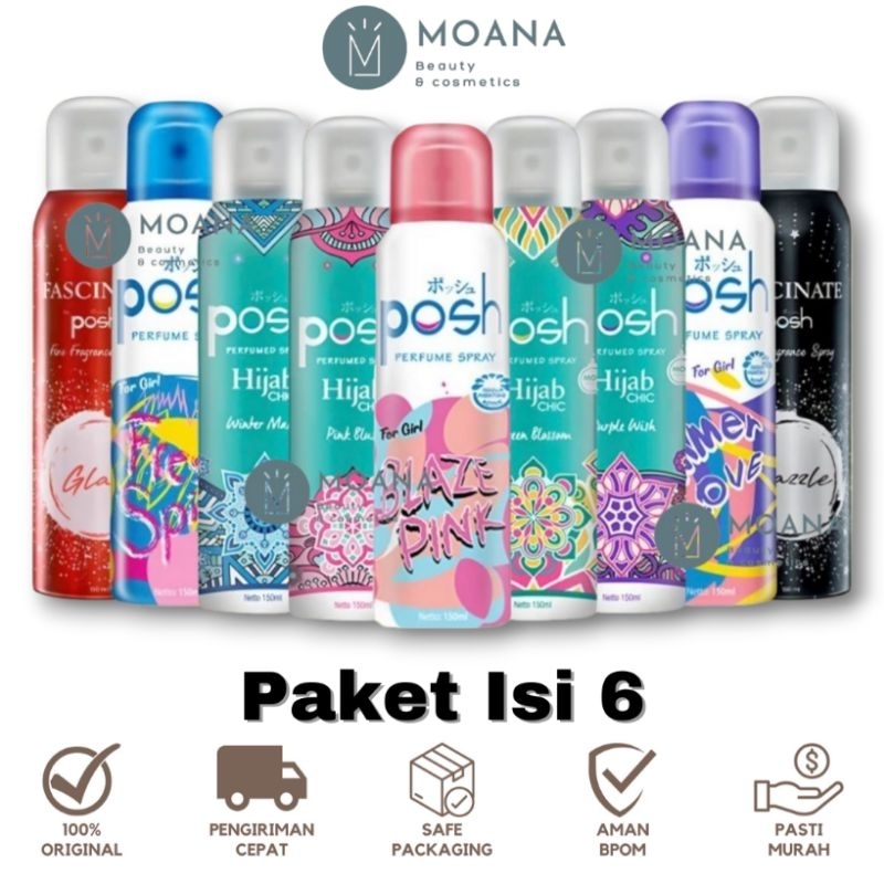 [ISI 6] Posh Parfume Spray Woman 150 ml | Minyak Wangi Tahan Lama Awet Pria Wanita | Hijab Chic Sega