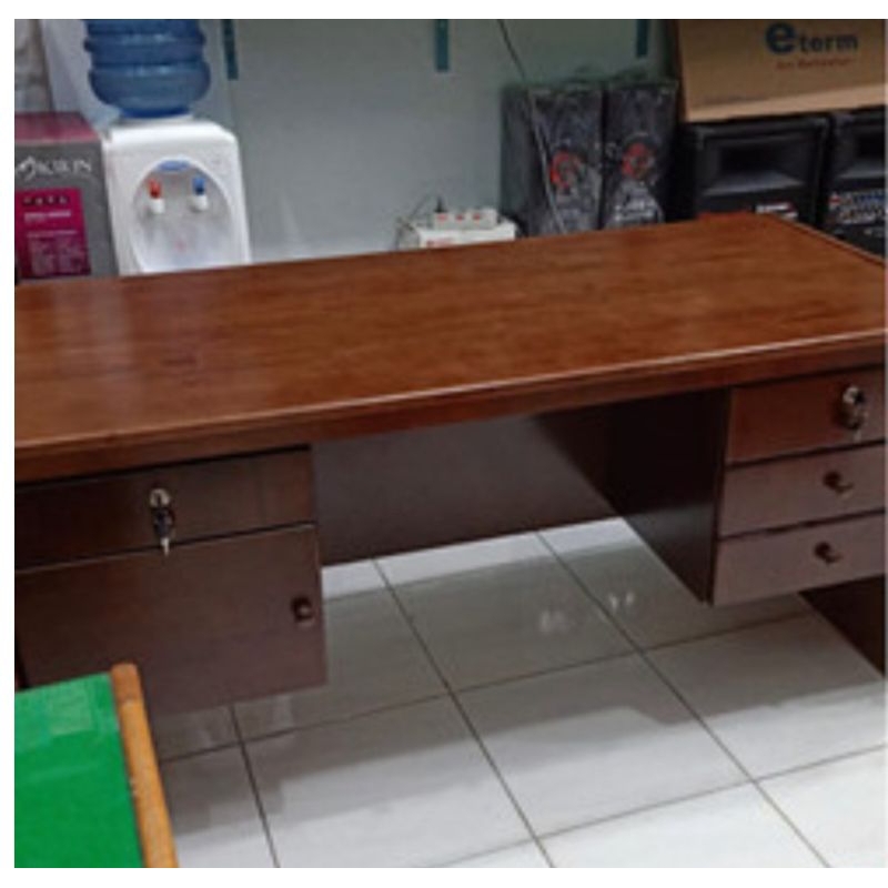 RAY Meja Kerja Kantor Meja Kasir Meja Belajar Kayu Mahoni dengan Kaca
