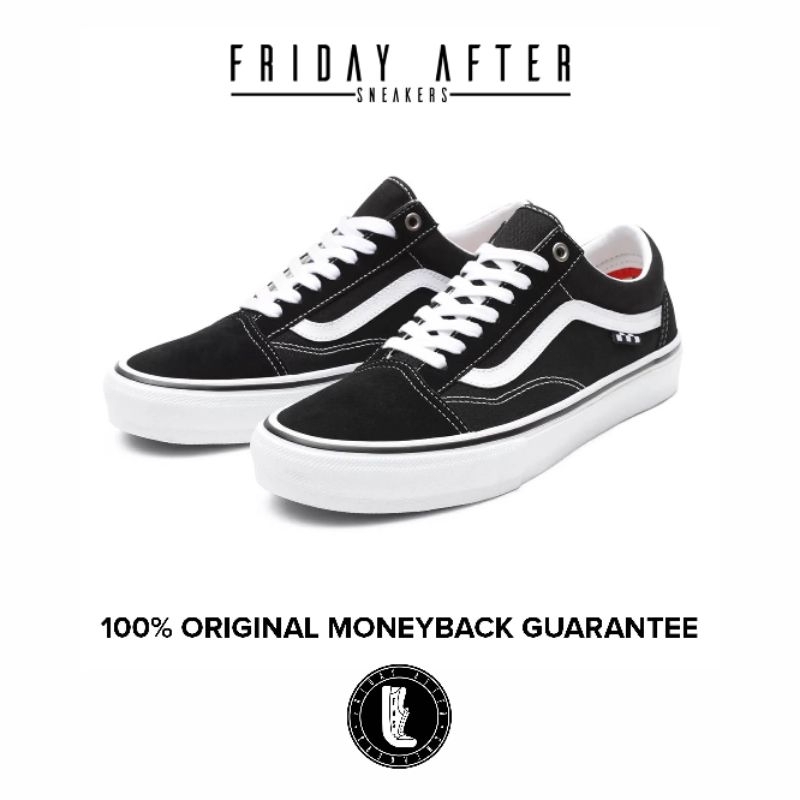 Sepatu Sneakers Pria Wanita Vans Skate Pro Old Skool Black White Original Resmi