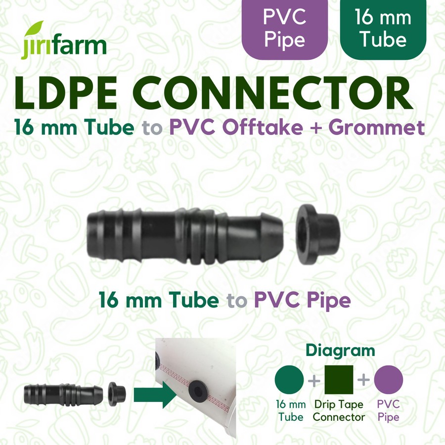 Jirifarm Konektor Selang 16 mm + Grommet (10695)