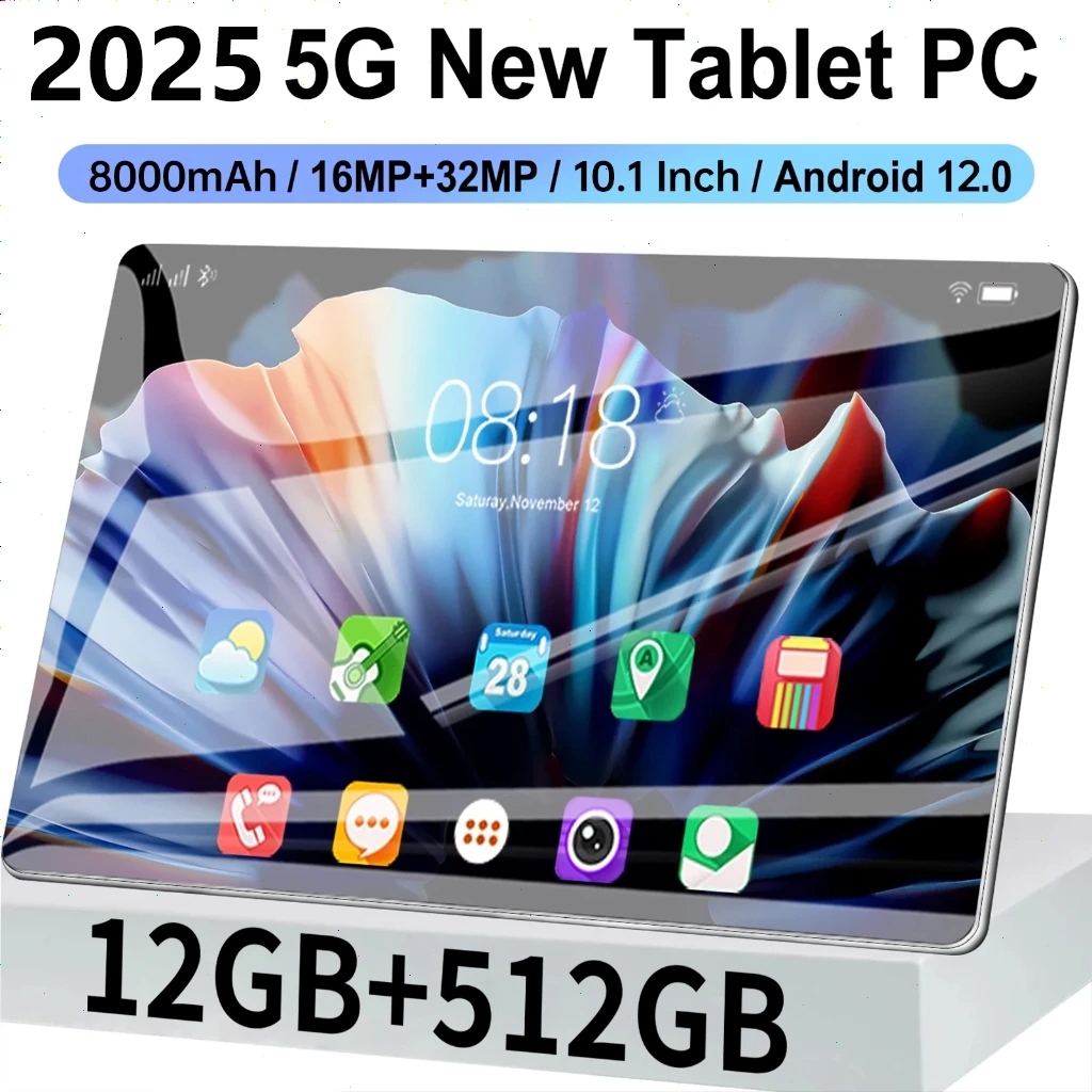 2025 New Tablet Android Tab 10.1inch Layar Full Screen Layar Besar Wifi 5G Dual SIM Tablet PC Asli B