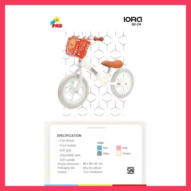 mainan sepeda anak IORA BK04PMBToys sepeda balance bike sepeda anak roda dua