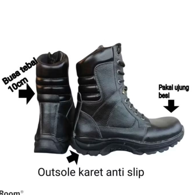 sepatu pdl safety kulit asli ujung depan besi kuat