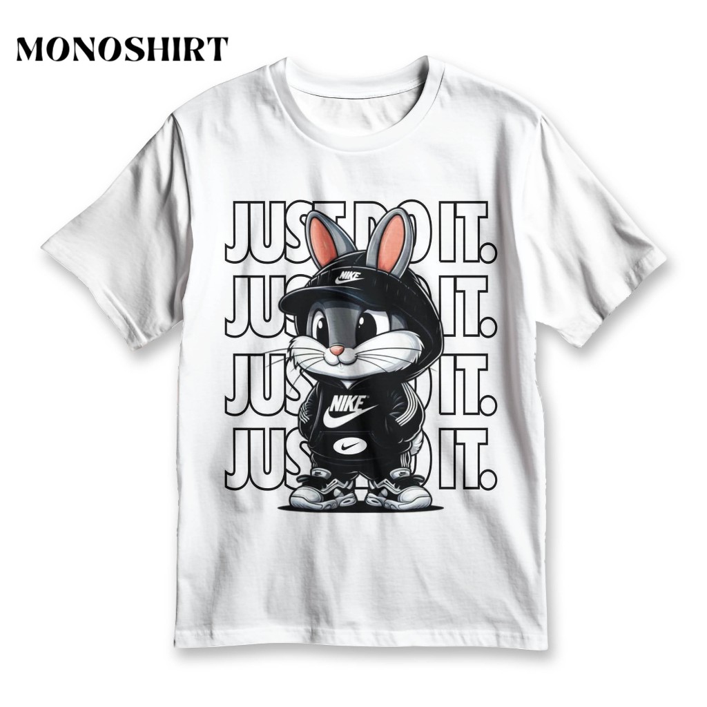 MONO Kaos Bugs Bunny Just Do It Unisex Oversize Streetwear Putih Lengan Pendek | MS263