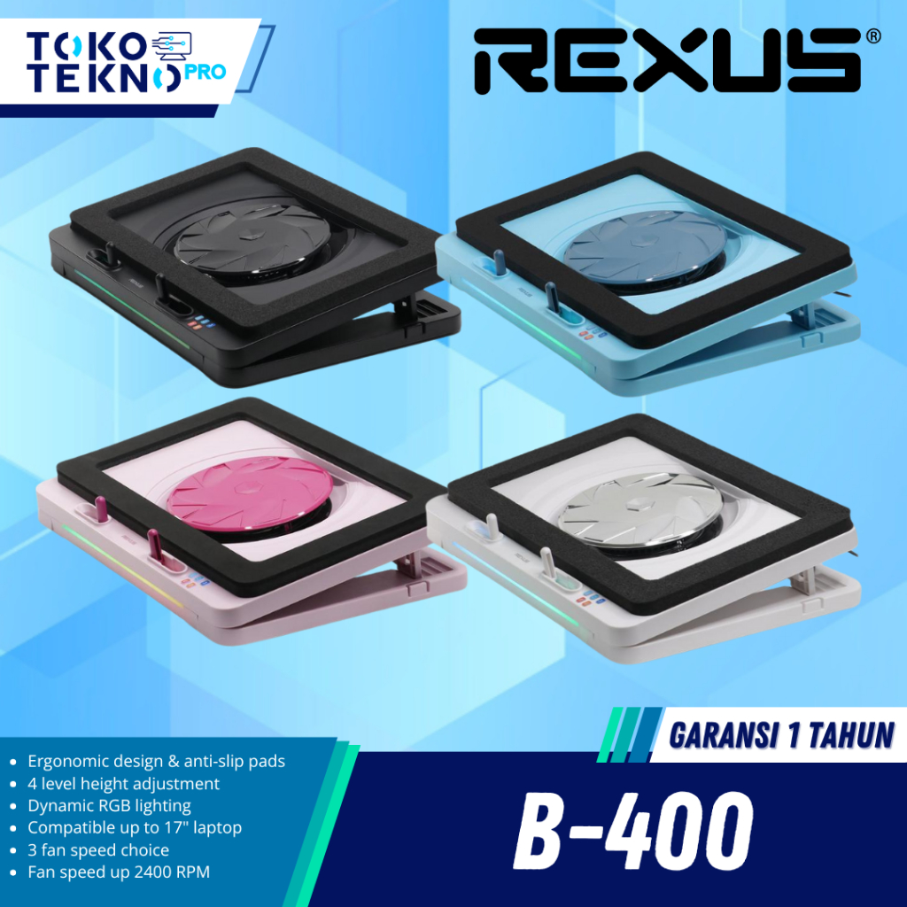Rexus B400 / B-400 Breeze Cooling Pad Gaming RGB Frost Laptop 15-17 Inch