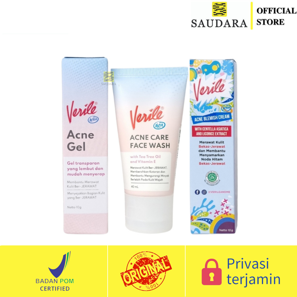 Verile Acne Gel (10gr), Verile Acne Care Facial Wash (40 Ml), Verile Acne Blemish Cream (10 Gr)