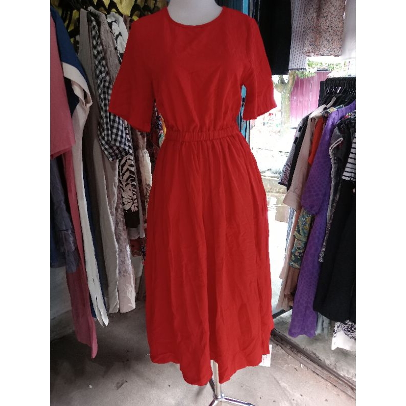 Dress Sifon Korea Red Lengan Pendek