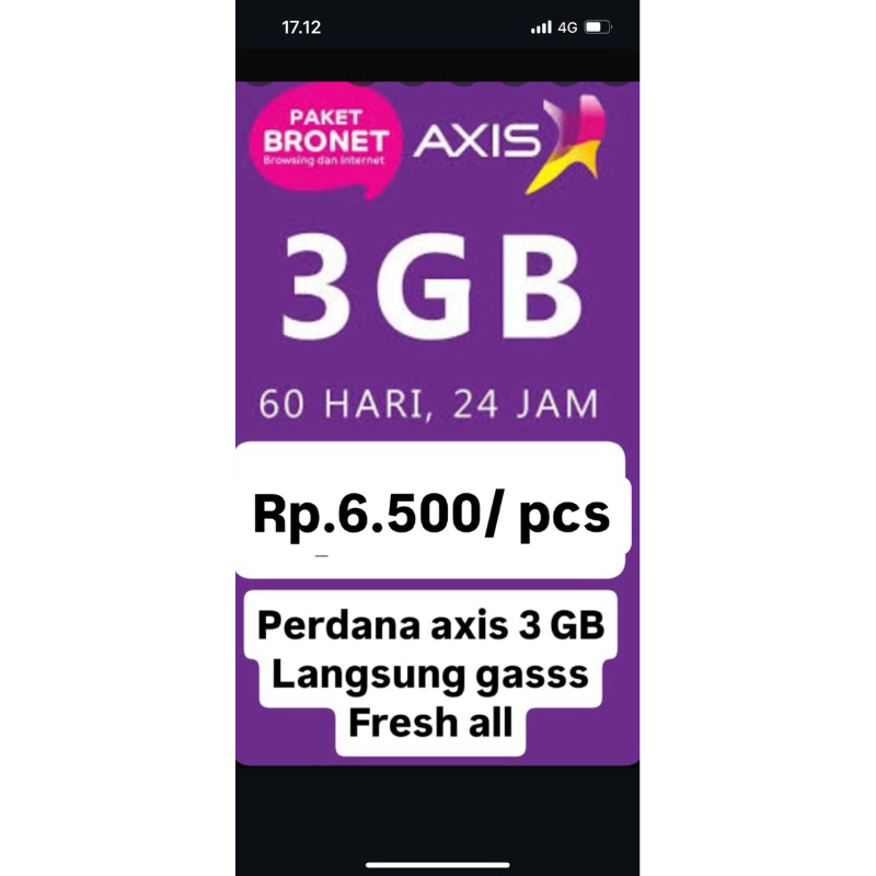 kartu axis 3 gb 60 hari (harga per 100pcs)