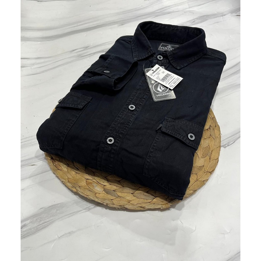 Kemeja Jeans Pria Jumbo Lengan Panjang Black Dark Keren Distro Bandung Hem Denim Terbaru Edu Store