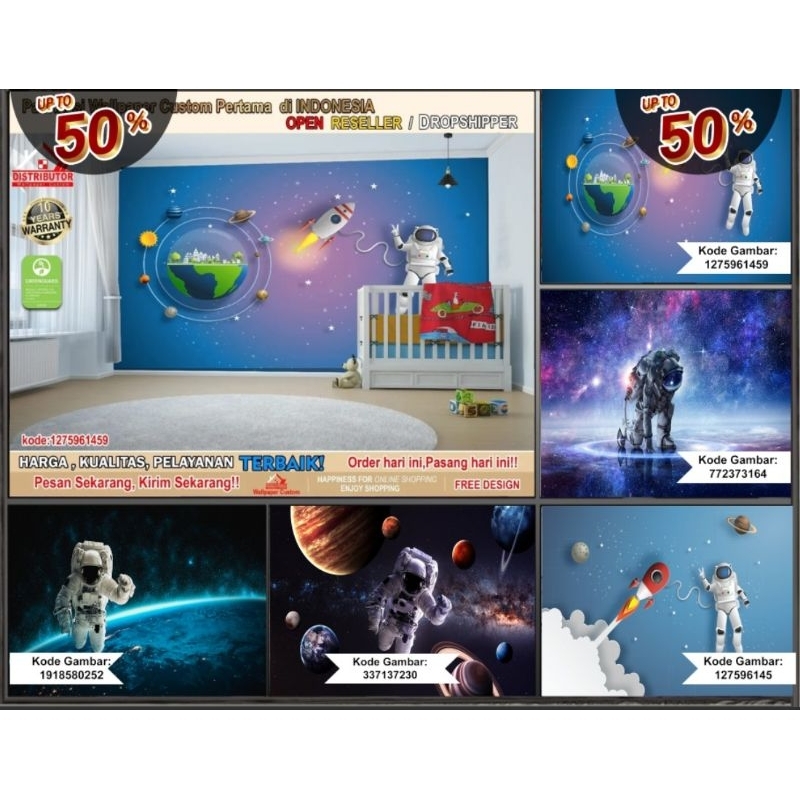 Wallpaper Dinding Custom Tema Astronot | Wallpaper Custom | Wallpaper Dinding 3D | Wallpaper Plafon 
