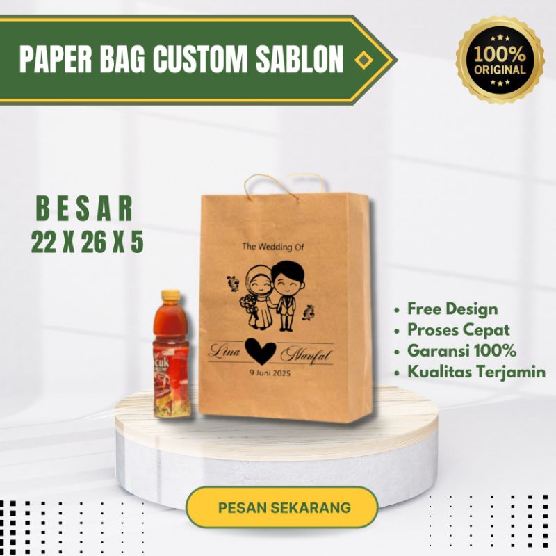 

PAPER BAG CUSTOM SABLON 22 x 26 x 5 TAS KERTAS KADO TAS KERTAS KADO SOUVENIER TAK KADO HADIAN TAS SOUVENIR PERNIKAHAN