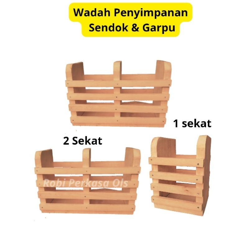 Wadah Penyimpanan Sendok Garpu Kayu / Wadah Sendok Garpu 2 Sekat / Tempat Sendok Garpu Kayu / Wadah 