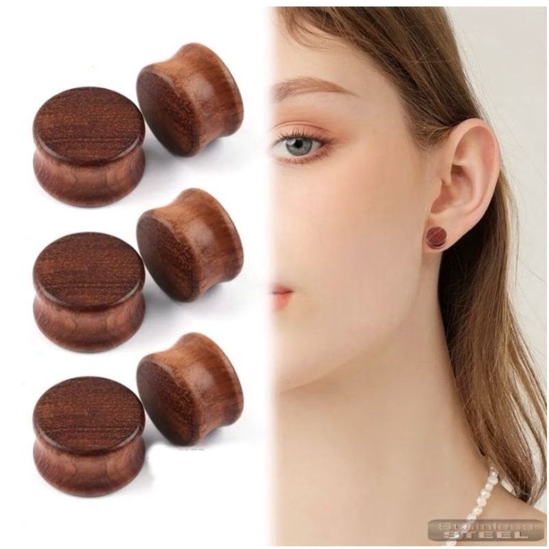 piercing earplug tunnel wood kayu brown 6mm-20mm