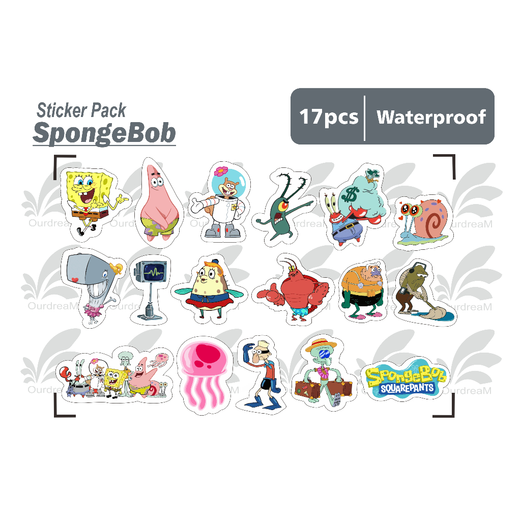 

stiker SpongeBob - isi 17 pcs sticker pack tumbler helm waterproof medium size