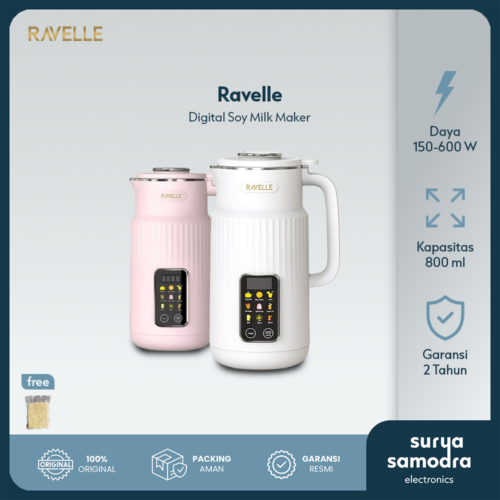 RAVELLE Digital Soymilk Maker 850ml - Mesin Multifungsi Pembuat Susu Kacang Kedelai | Soy Milk, Almo