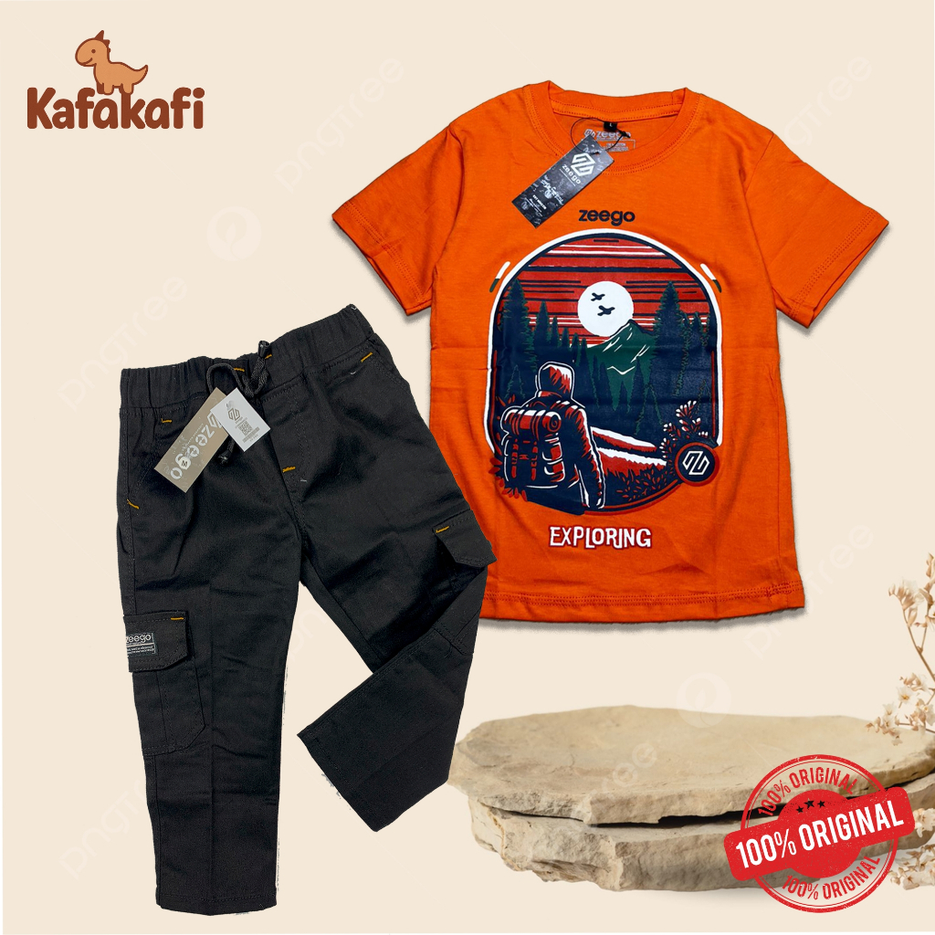 Kafakafi Setelan Kaos Anak Cowok 3-12 Tahun Celana Cargo Keren