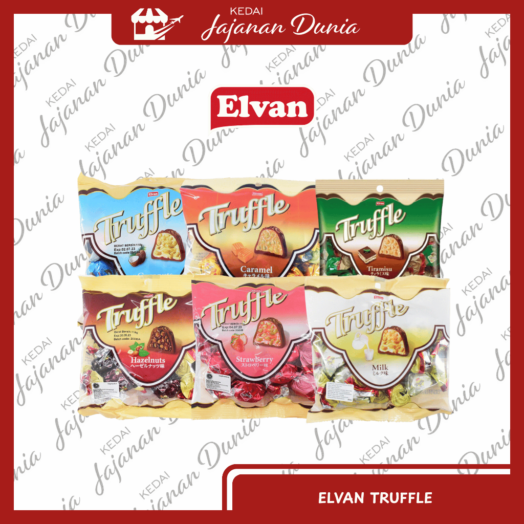 

Elvan Truffle 115gr Coconut Strawberry Hazelnut Caramel Tiramisu Milk | Coklat Arab