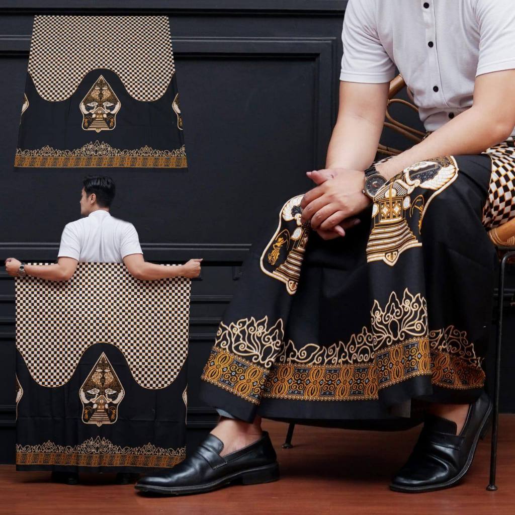 sarung batik cowok dewasa Muslim Pria Motif Gunungan Hitam Putih