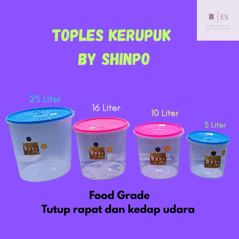 SHINPO - Toples Krupuk Ukuran 5 , 10 , 16 , 25 Liter / Toples Shinpo / Toples Murah