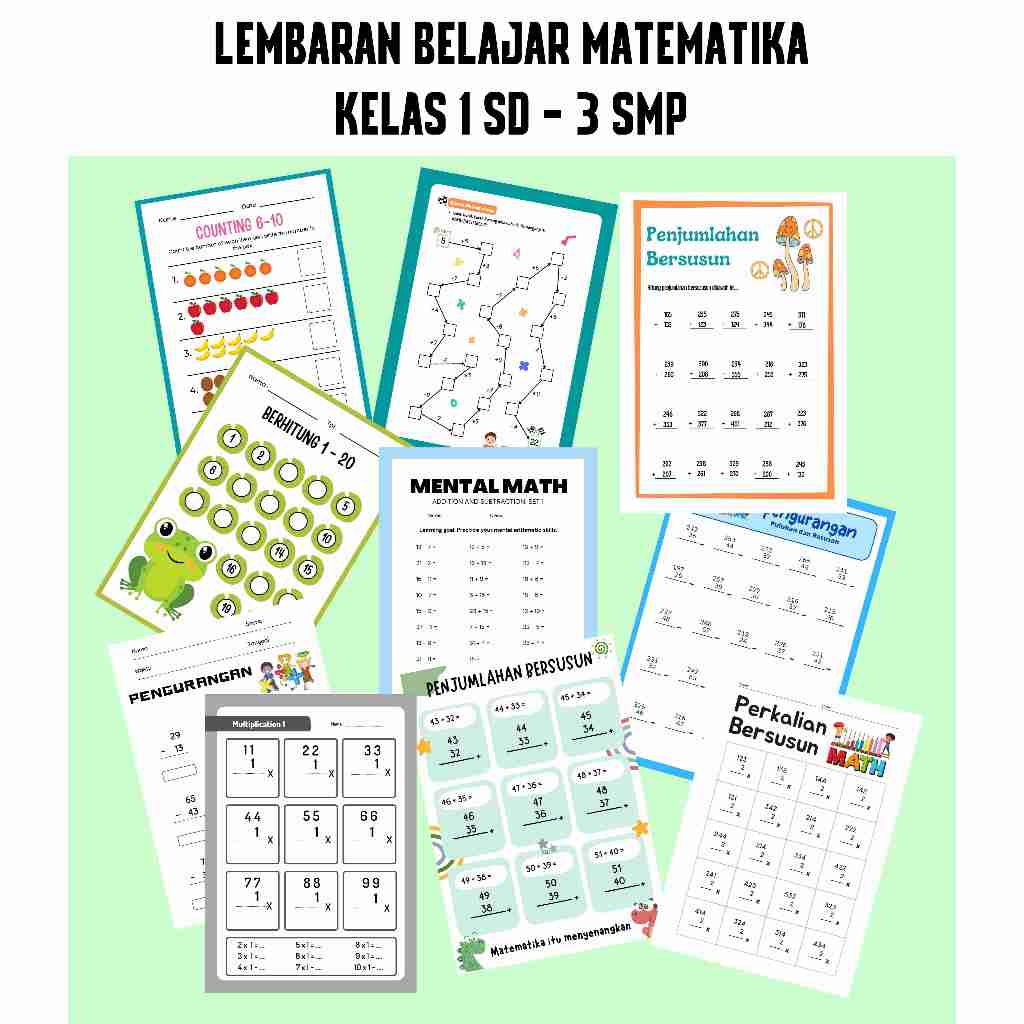 Lembaran Kertas Belajar Matematika Untuk Kelas 1 SD - 3 SMP / Worksheet Math For Kids