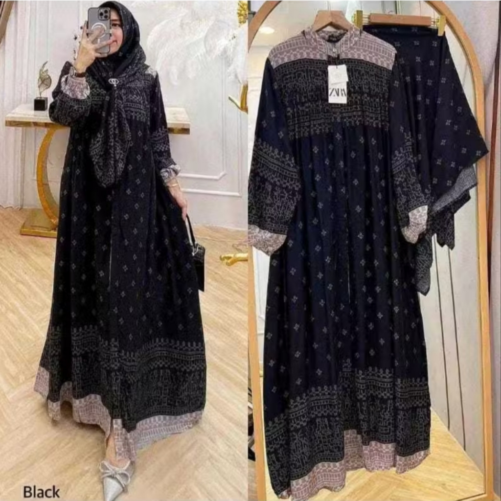 Gamis Kondangan Setelan Hijab Rayon Premium Black Series//GAMIS DENADA Etnik//Gamis