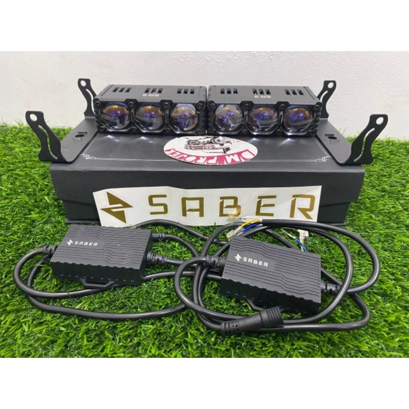 Lampu tembak saber sr3 series v3 new original mini projie 3 mata lampu kabut mobil motor putih kunin