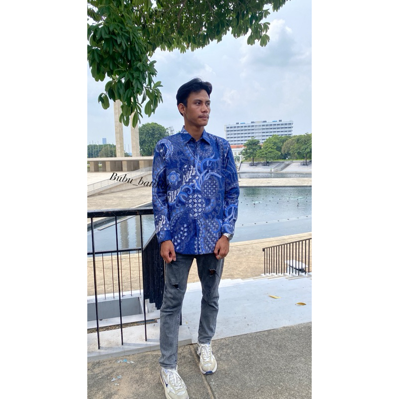 Batik Sogam Biru Denim Batik Lengan Panjang