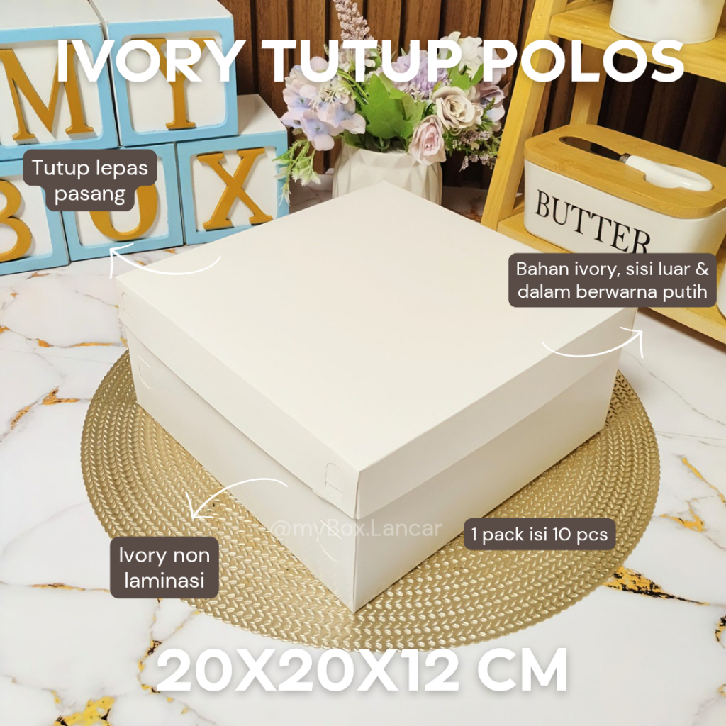 

(10 LEMBAR) BOX TART PUTIH 20 X 20 X 12 CM, DUS TART PUTIH TUTUP PISAH , KEMASAN TAR KUE