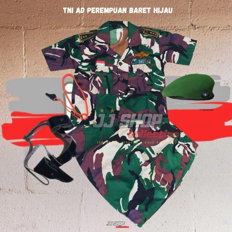 Baju TNI AD putri anak Tk-SD baju karnaval doreng anak cewek baju karnaval cewek doreng baret ijo Ba