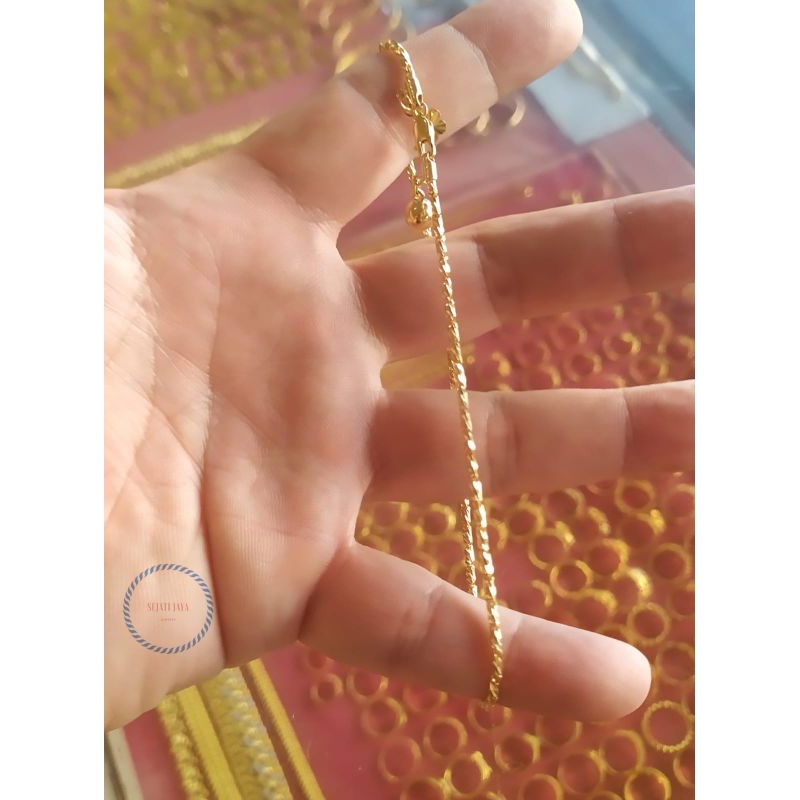 Gelang kaki balok mini variasi bola & daun emas kadar 375