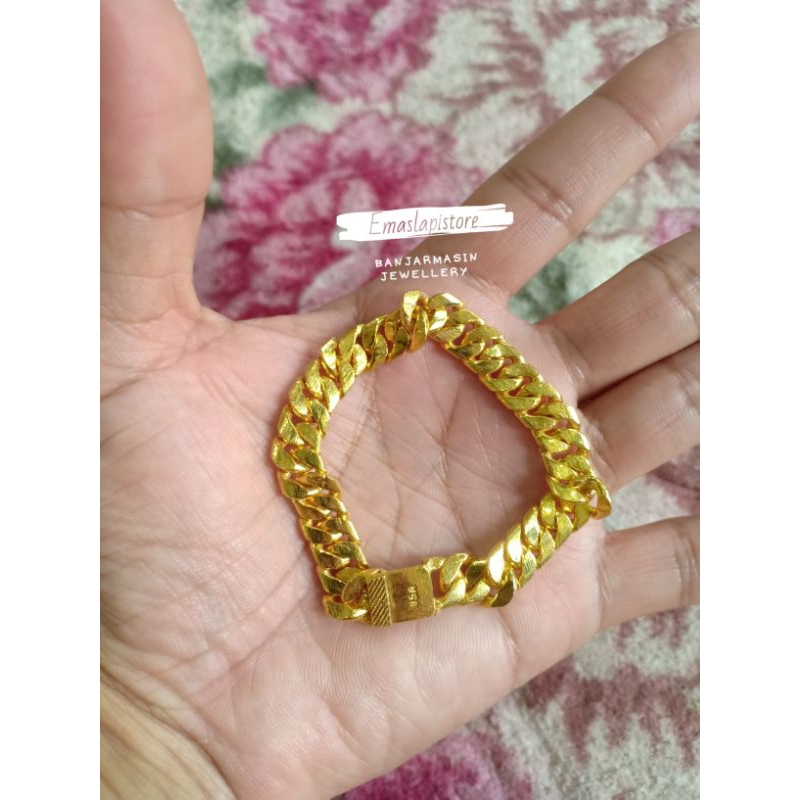 Gelang Mini Segi Pipih Sisik Naga Lapis Emas 999 Banjar