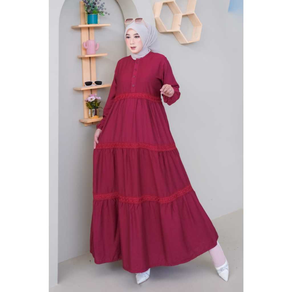 Dinda Dress Wanita Polos Mix Renda gamis busui friendly Dress Muslim