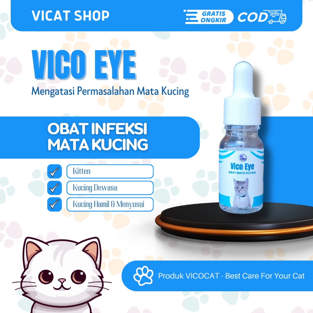 Vico Eye Obat Infeksi Mata Kucing - Atasi Belekan, Infeksi, Iritasi Mata Merah & Mata Bernanah